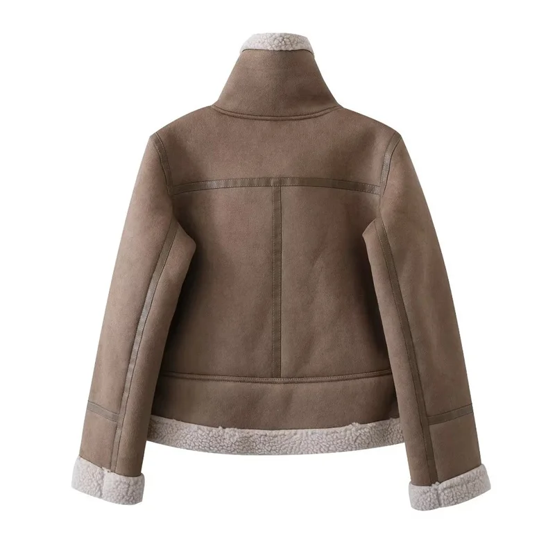 KEYANKETIAN Winter New women's Sherpa Leather Jacket Vintage con cintura in pelle asimmetrica Zip Jacke Feminina Heavy PU TOPS