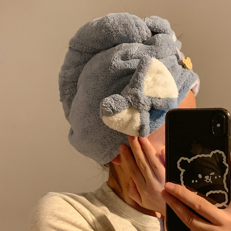 لطيف القوس قبعة تجفيف الشعر للنساء عالية المظهر طبقة مزدوجة سميكة سوبر ماصة سريعة الجافة قبعة الدش غسل الشعر توي #3