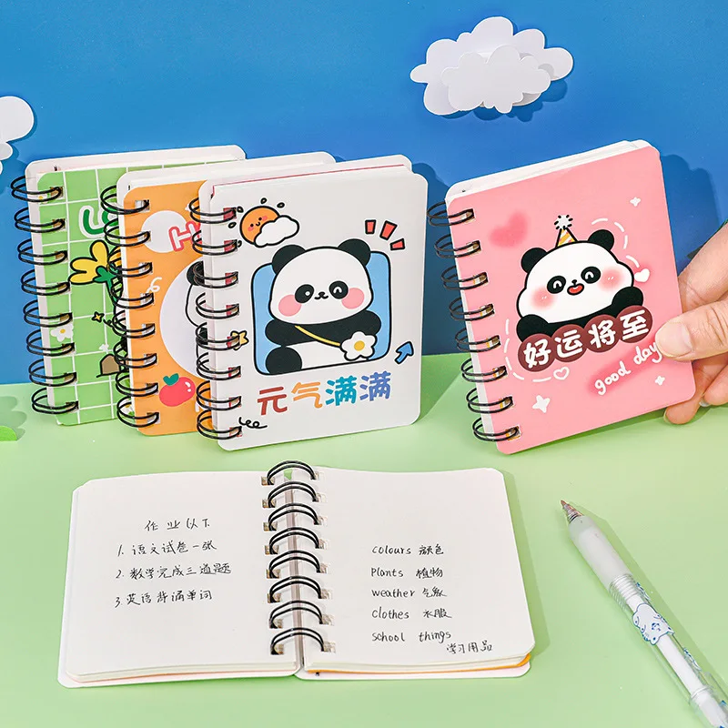 Portable A7 Panda Mini Spiral Notebook Cute Flip Notepad for Elementary Students Classroom Supplies Gift