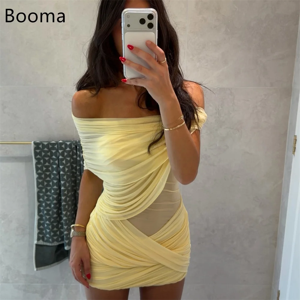 Booma A-Line Off The Shoulder Sexy Mini Evening Dresses Pleat Sleeveless Formal Dresses for Women Elegant Prom Gowns Custom Made