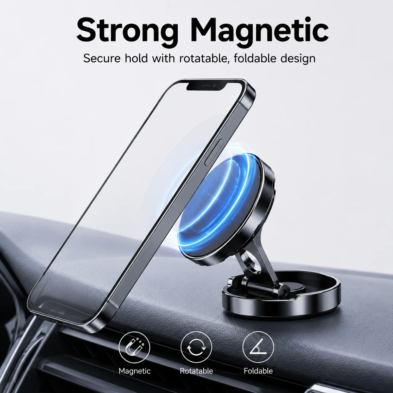 Round Folding Magnetic Car Holder 720° Rotatable Mobile Phone Bracket Mount Strong Magnet Support Universal Phones In Car Stand
