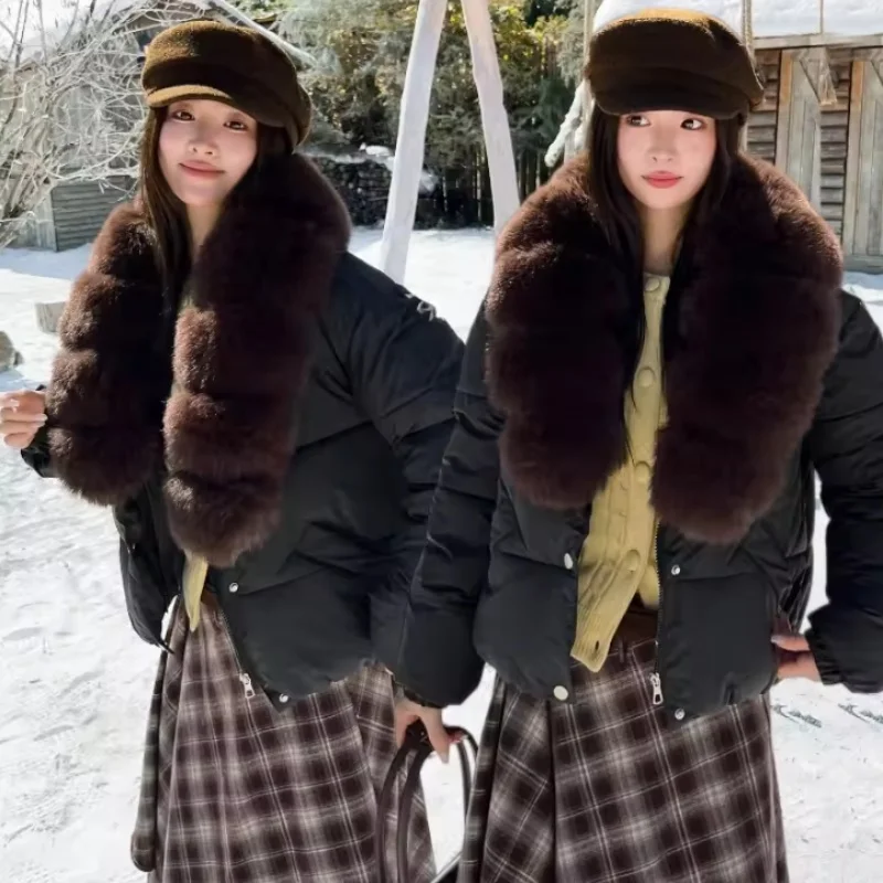 Big Faux Fur Collar Women Short Parkas Winter Down  Padded Jackets Loose Zipper  Daily Wear Korean Casual Warm Snow Outwear