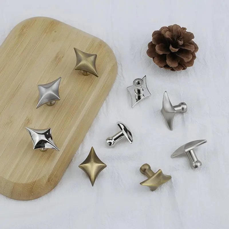 Four Point Star Cabinet Knobs Zinc Alloy Modern Minimalist: Furniture Handles Gloss Silver Compact Drawer Pulls