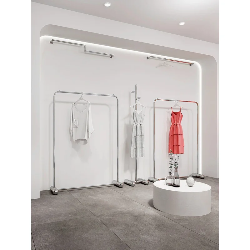 custom.Professional Custom Silver Display Racks Floor Standing Clothes Display Hangers Quality Boutique Cloth Stands Racks