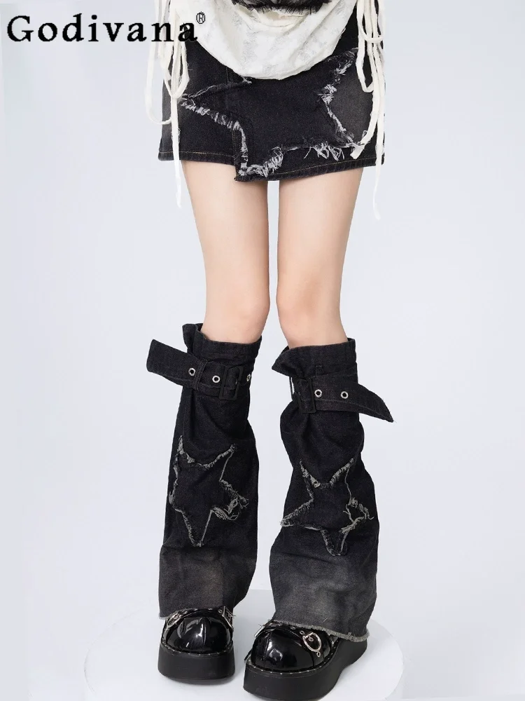 Penutup Kaki Gaya Y2K Subkultur Kotak-kotak Hitam dan Merah, Desain Ritsleting, Gaya JK Denim Rock Punk, untuk Wanita Trendi dan Keren