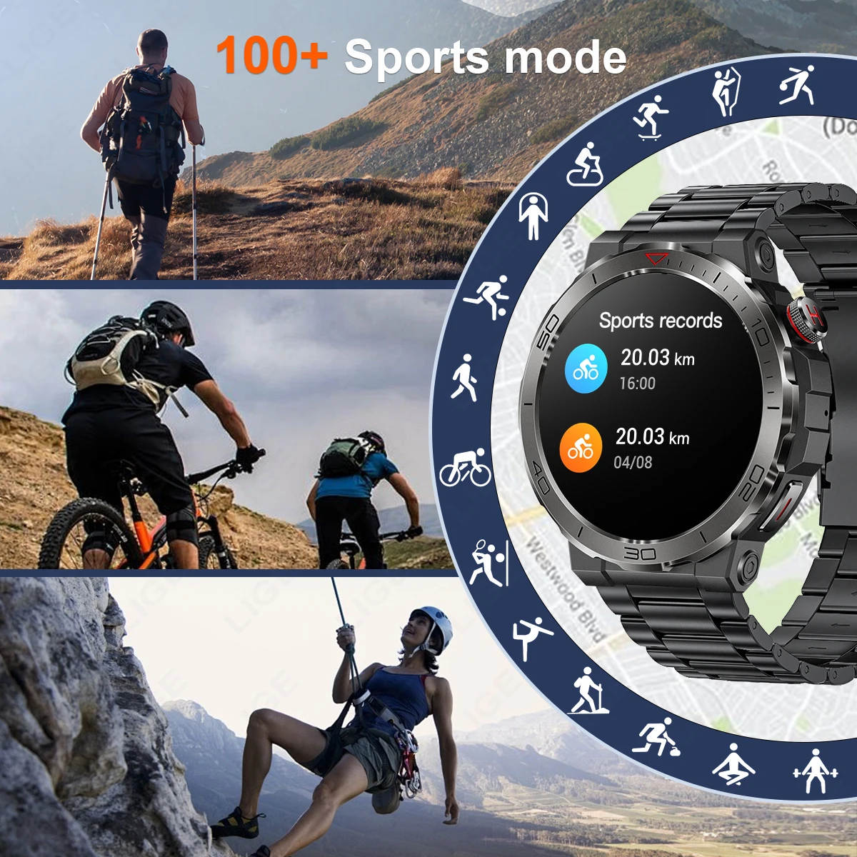 LIGE nuevo reloj inteligente militar al aire libre hombres brújula AI voz Bluetooth llamada Fitness reloj deportivo Smartwatch para Android Xiaomi IOS