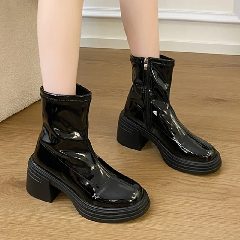 

Women High Heels Ankle Boots Fashion Chunky Shoes Elegant 2025 New Winter Chelsea Boots Sexy Party Woman Brand Pumps Botas Mujer