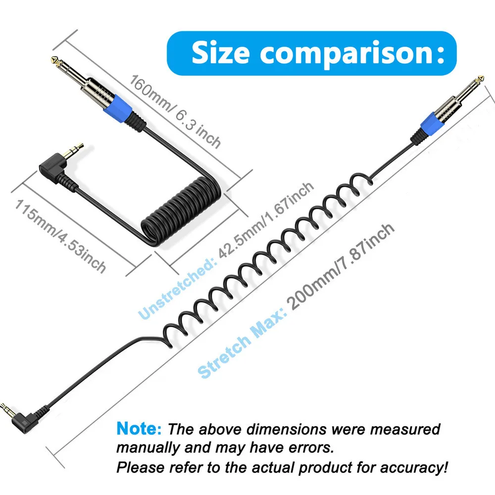 3.5mm TRS to 6.35mm Audio Cable Coiled Spring 1/8 to 1/4 Stereo Cable Compatible with iPhone, iPod, Tablet, Laptop