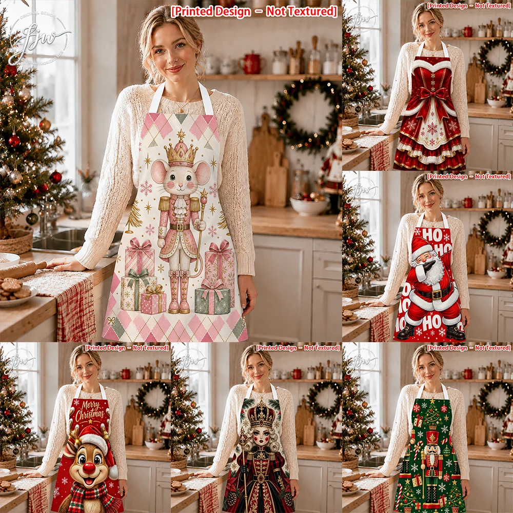 1pc Christmas Nutcracker Themed Kitchen Aprons, Cute Holiday Cooking Apron for Home Baking Party Decor