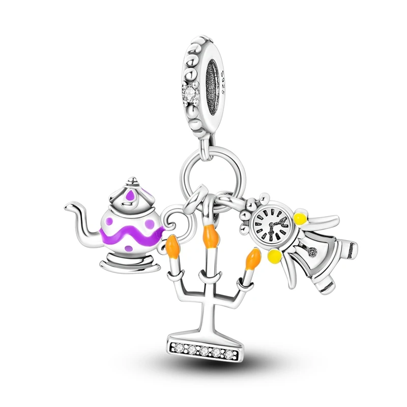 925 Sterling Silver Charms Bead CZ Zircon Beauty and Beast Combination Dangle Fit Original Bracelet DIY Women Jewelry