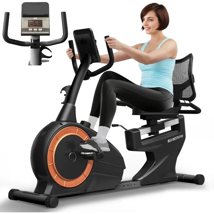 Recumbent Exercise Bike, Quiet Recumbent Stationary Bike for Adults and Seniors, Supports 350LBS, Magnetic Stationary Bike with