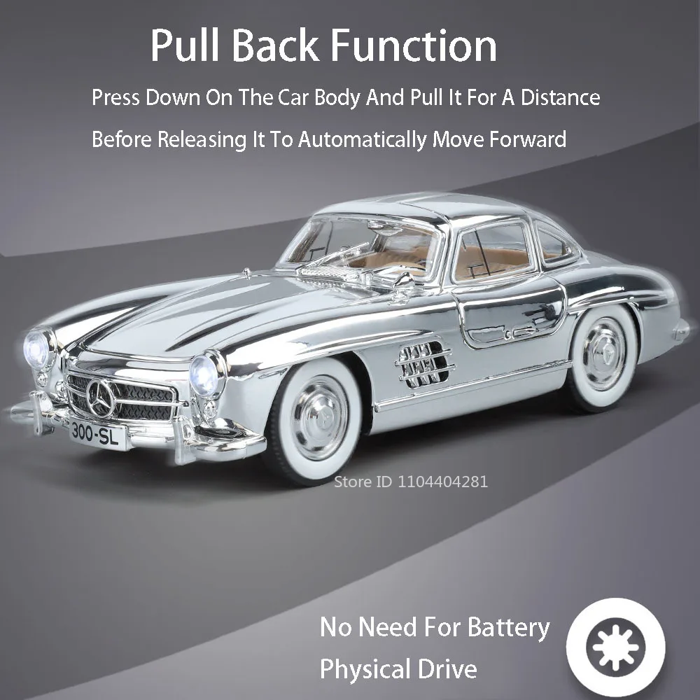 1:24 300SL 500K alliage Vintage voiture Miniature modèle jouets moulé sous pression voitures en métal son lumière tirer vers les portes ouvertes véhicules Collection