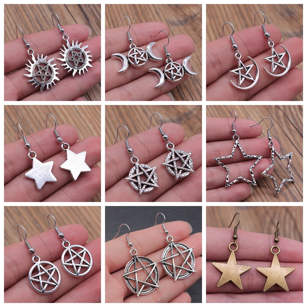 Pentagram Star Fashion Jewelry Pentagram Drop Earring Vintage Charm Star Earrings For Women Girls Gifts