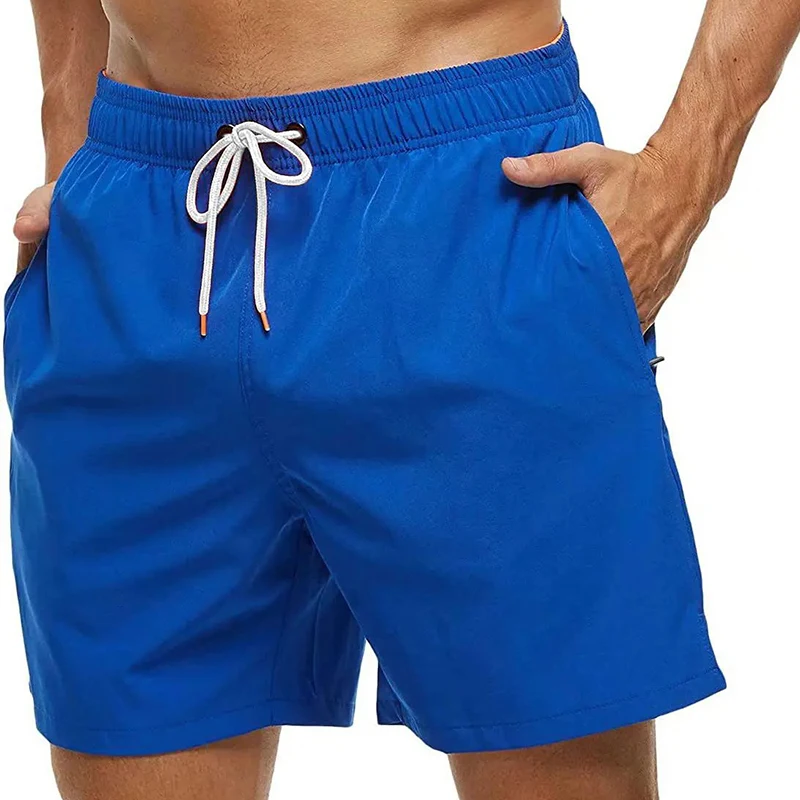 Pantaloncini da bagno elasticizzati da uomo 2024 pantaloncini da spiaggia ad asciugatura rapida con tasche con cerniera e fodera in rete