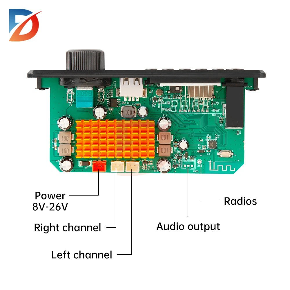 Mp3 Bluetooth decoder board DC 8-26V audio decoder module power supply 2*100W with amplifier recording microphone call TPA3116