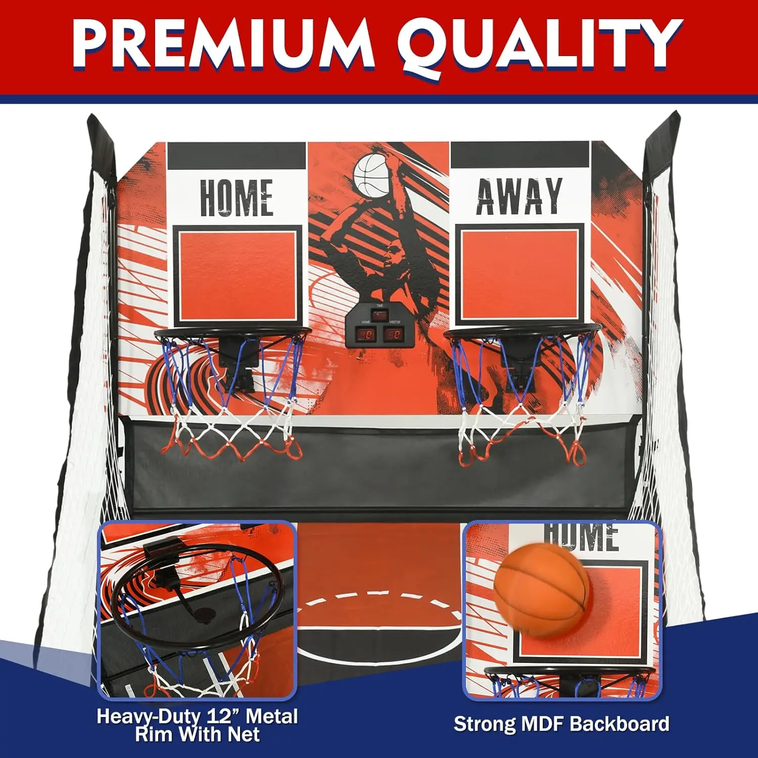Dual Shot Electronic Arcade Basketball Game Premium 2-Player Foldable Indoor Training Equipment with 4 Balls and 2 Hoops