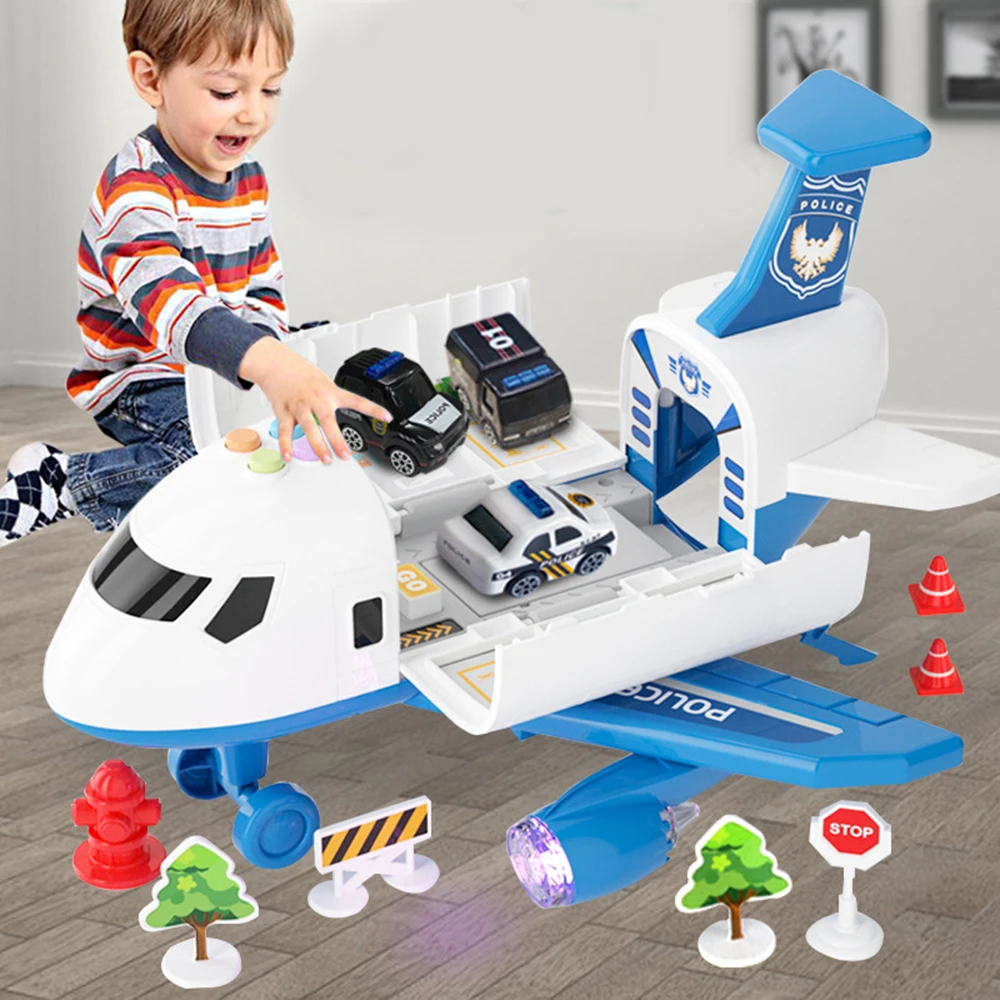 Large Spray Inertia Airplane Toy for Children Transport Aircraft Storage Alloy Vehicle Model with Music Light Kids Airliner Gift