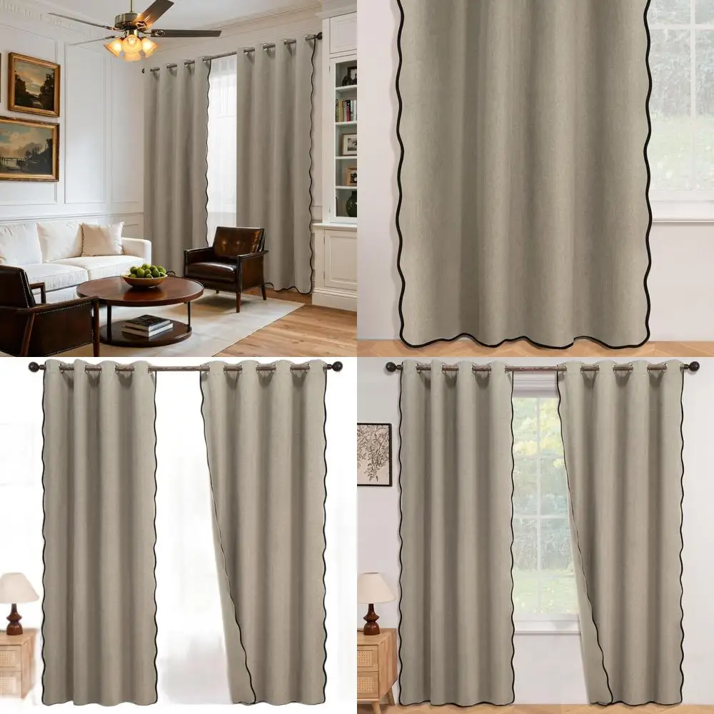 

Зимние термоизоляционные льняные шторы 84 Scalloped Tan из 100% светонепроницаемой ткани для различных помещений