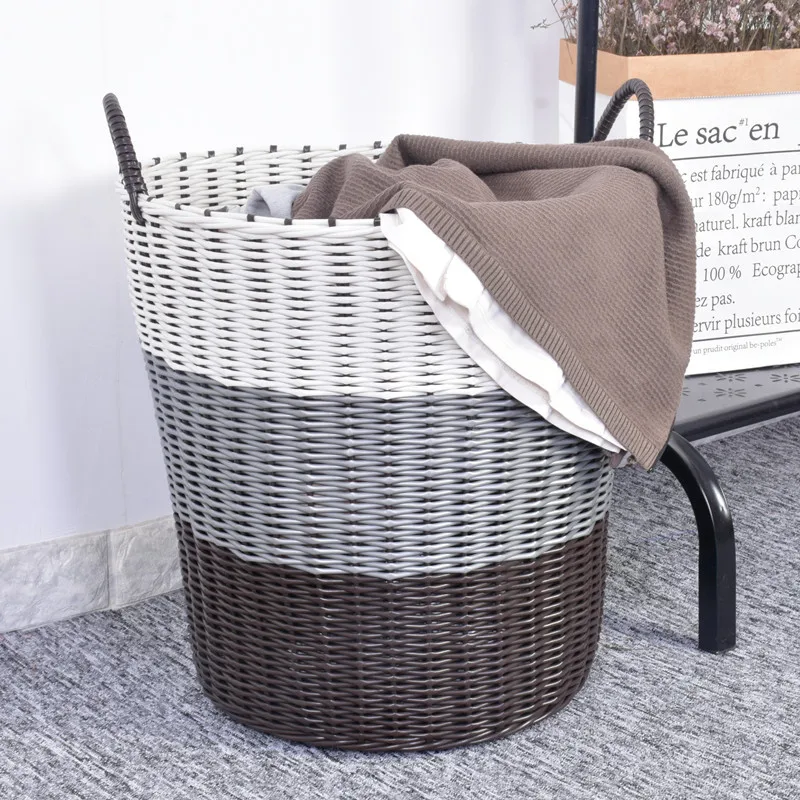 Plastic Woven Laundry Basket - Rattan-Style Storage for Toys, Dirty Clothes, and Household Items