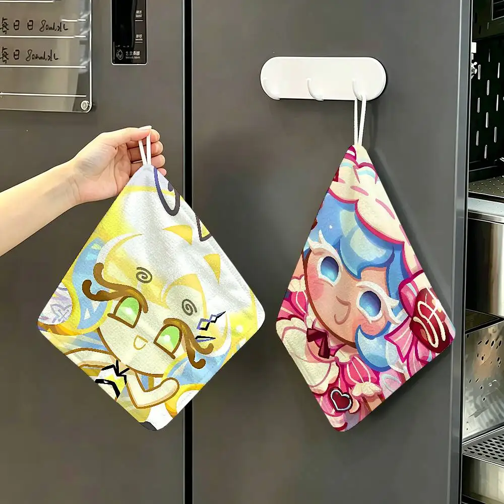 Cookie Run Kingdom Series Hanging Polyester Cotton Towel, Reusable Hand Wiping Cloth, Wear Resistant for Home Kitchen Sink