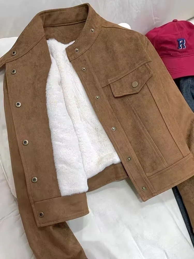 

Утепленное флисовое пальто в корейском стиле для женщин: повседневное, прямого кроя, с длинными рукавами, на пуговицах, без капюшона, для ежедневной носки