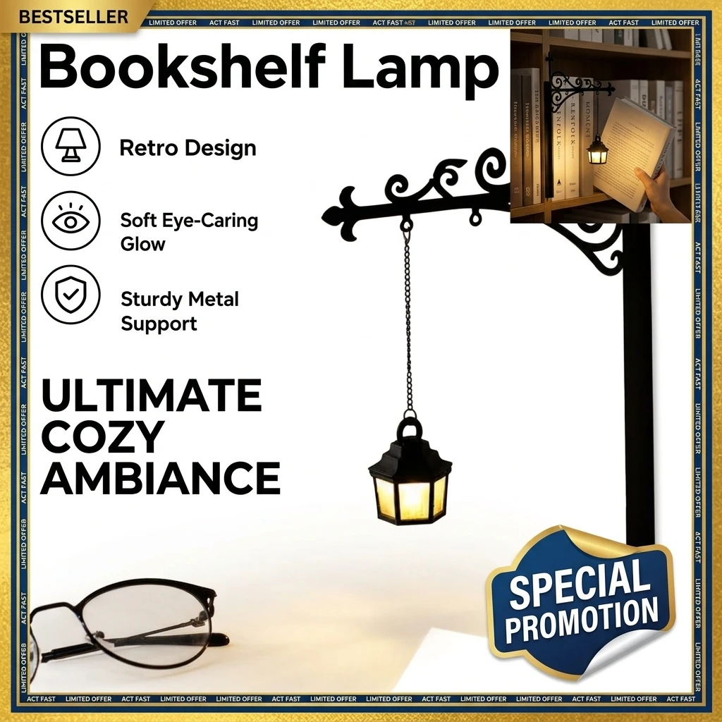 Vintage Gothic Metal Reading Lamp LED Night Light Ornament Book Decor Hanging Bookshelf Lamp for study Home Library