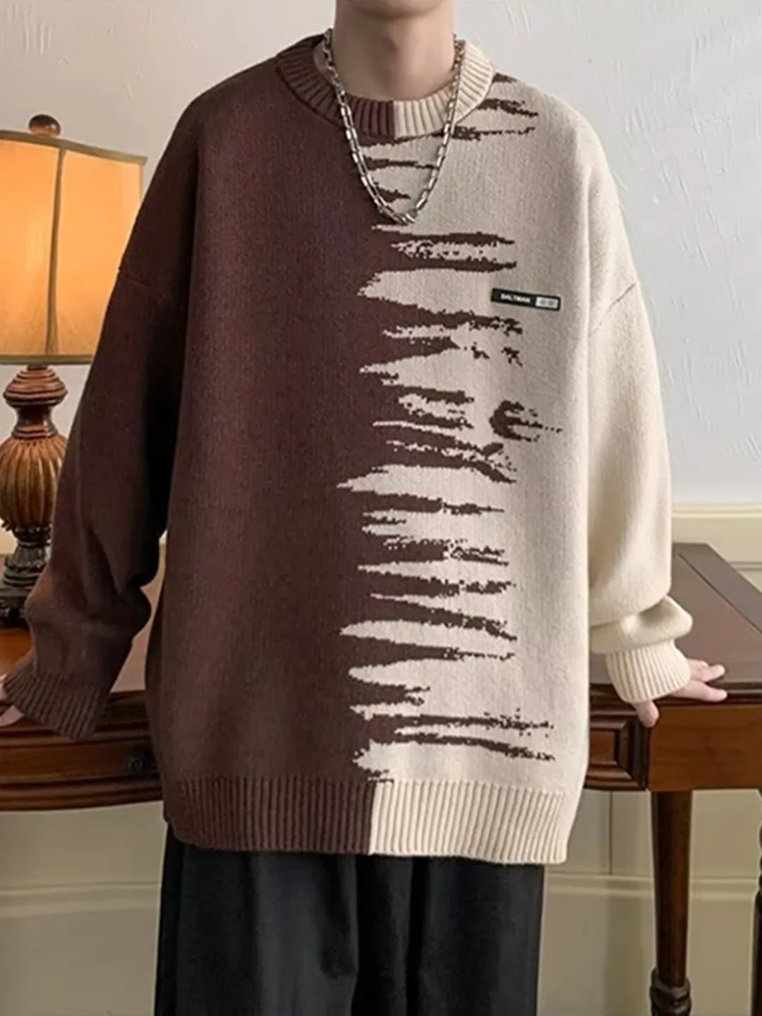 

Laid-ba Long Sve Мужской трикотаж Simple Faion Японский Sle Модная повседневная верхняя одежда оверсайз Удобная обычная длина