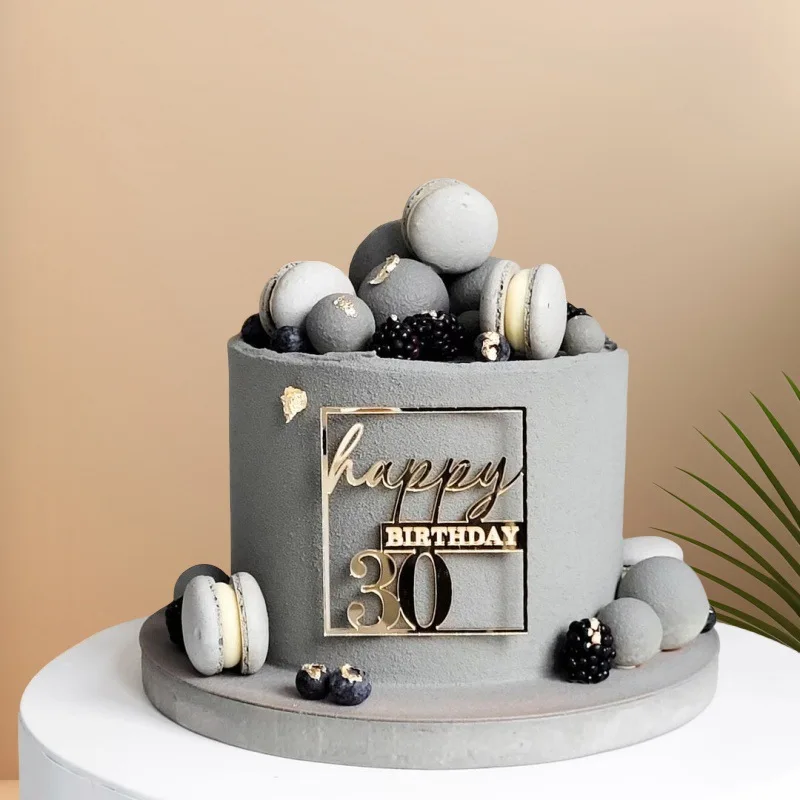 1pc Laser Happy Birthday 30 Cake Topper Acrylic Gold Happy Birthday Cake Topper for 30th Birthday Party Baking Decorations