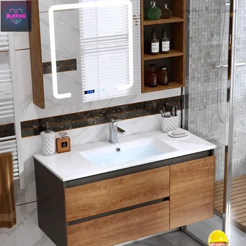 Modern Simple Bathroom Cabinets Solid Wood Vintage Vanity Mirror Bathroom Cabinets Storage Corner Mobiletto Bagno Furniture