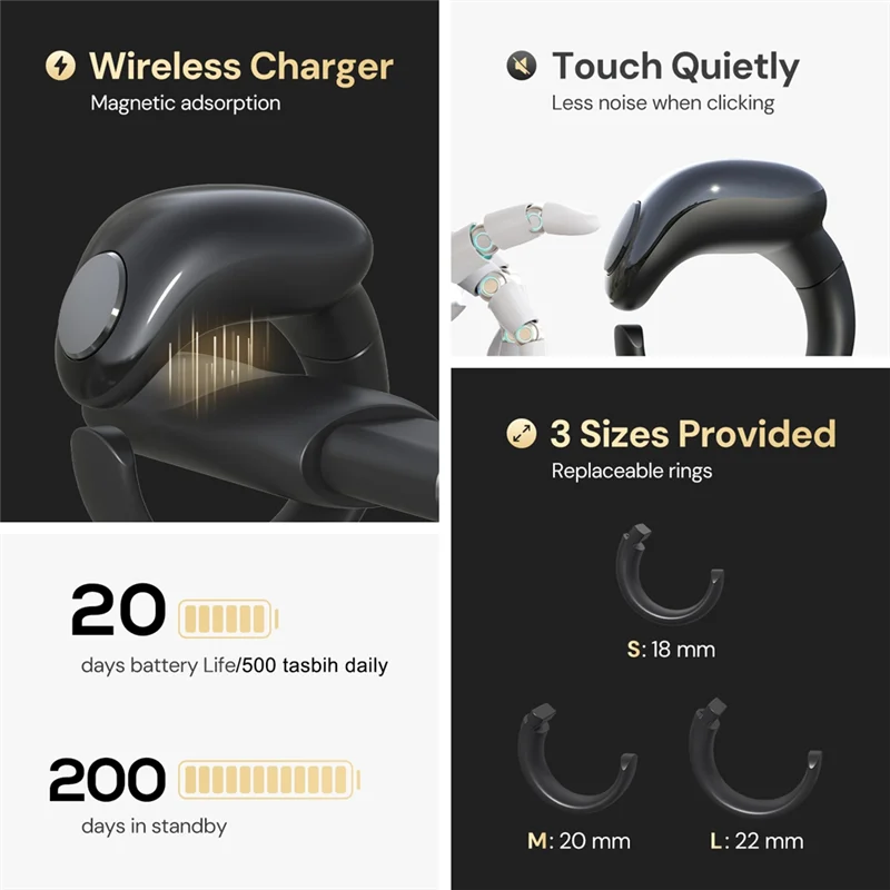 Desempenho estável-anéis inteligentes tasbih contador anéis bluetooth eletrônico dedo contador app suporte à prova dwaterproof água 4 dígitos dedo co