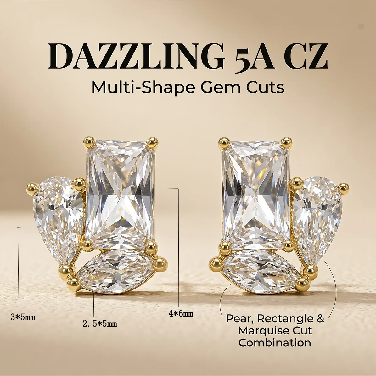 Moonmory Minimalistische Luxusmarken Birnen-, Marquise- und Rundschliff Zirkon-Ohrringe für Frauen 5A 14K Doppelt Vergoldeter Schmuck Geschenk – Detail 12