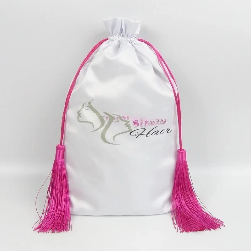 20p Luxus Seide Quaste Satin Haar Tasche Haar Extensions Bundles Perücken Make-Up Geschenk Verpackung Taschen Individuelles Drucken Logo Kordelzug Beutel – Detail 1