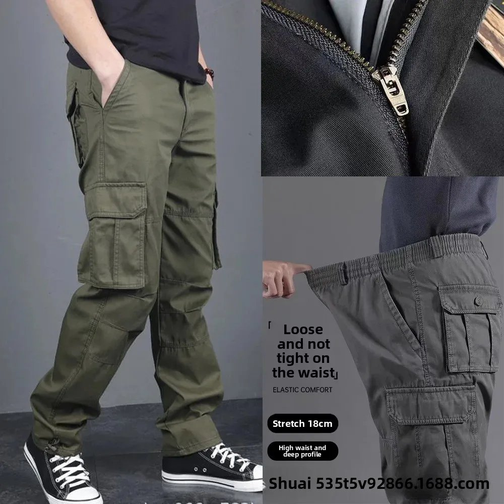 سراويل عمل قطنية كاملة مقاس كبير سراويل طويلة ملابس عمل موقع البناء للرجال بجيوب متعددة سراويل كاجوال مقاومة للاهتراء #2