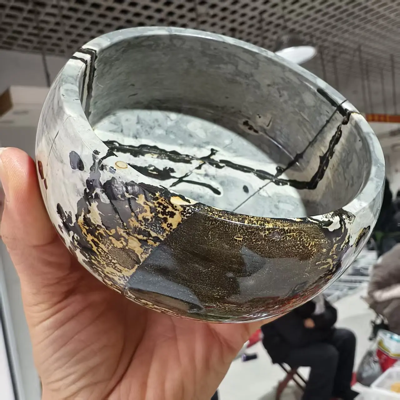 Natural Chinese Painting Stone, Ashtray With Lid, Quartz Crystal Strange Stone Ashtray, Mineral Healing