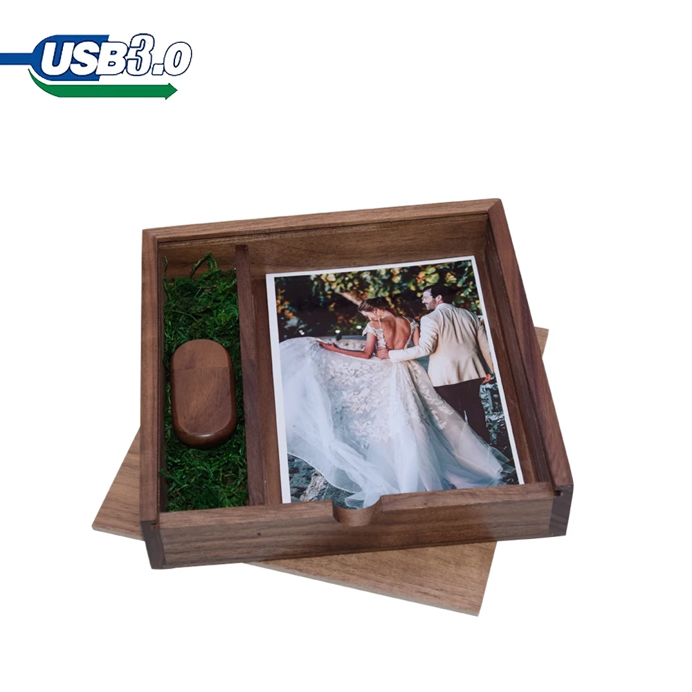 Wood Photo Gift Box USB 3.0 Flash Drives Wedding Custom Pen Drive Real Capacity Memory Stick Photography U Disk 64G