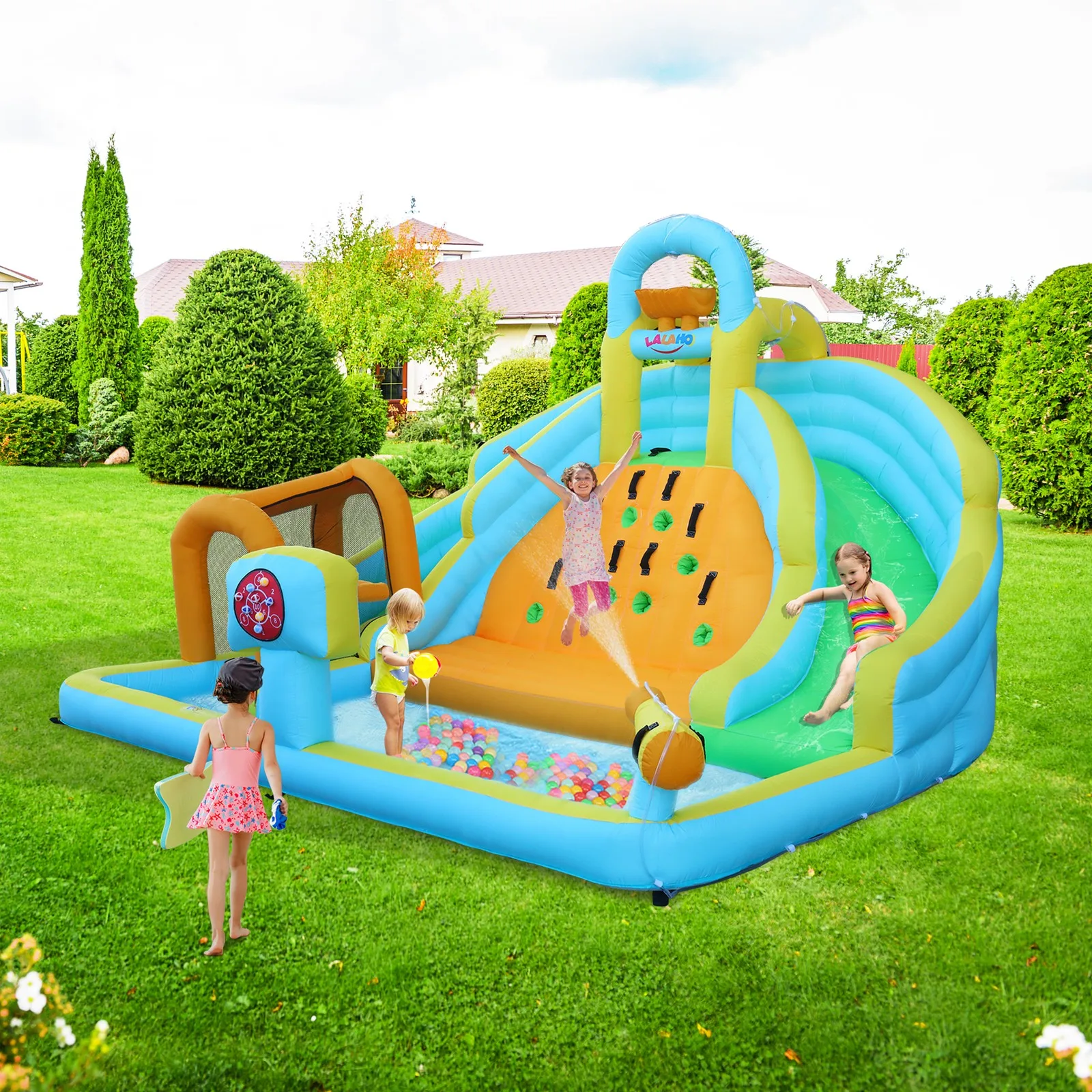 

Inflatable Water Slide,Climbing Wall with Rope, Water Slide With Air Blower