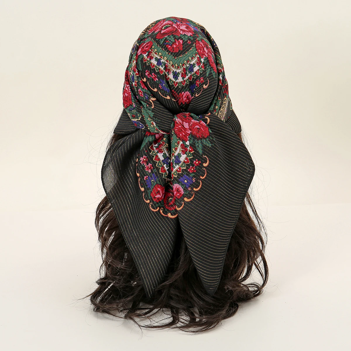 

Gold Thread Square Scarf With Floral Women Fancy Bandana Windproof Outdoor Hijab 2024 Popular Headband 80*80cm