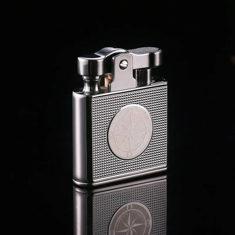 HONEST Creative Fuel Lighter, Retro Pressed Grinding Wheel Ignition, Embossed Compass Design, Metal High-end Gift for Men