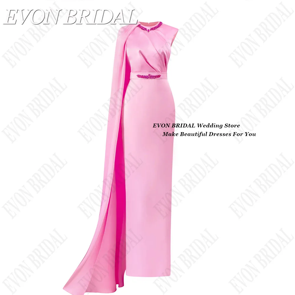 EVON BRIDAL Pink Evening Dresses With Shawl 2024 Saudi Arabia Women Formal Occasion Dresses Satin Mermaid فستان سهرة نسائي