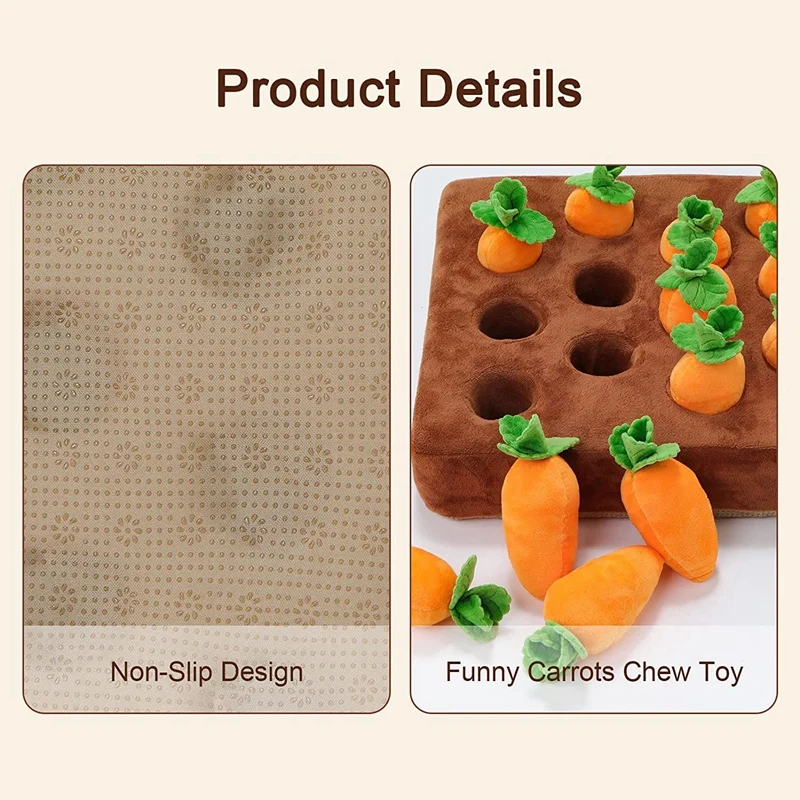 Interactive Dog Toys,Carrot Snuffle Mat for Dogs Plush Puzzle Toys 2 in 1 Nosework Feed Games for Pet Stress Relief-A79M