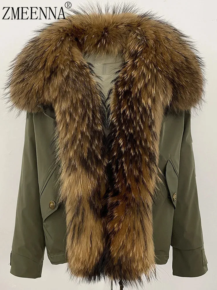 

ZMEENNA Womens Luxurious Warm Olive Green Winter Parka Coat Fur Trim Collar Soft Cozy Outerwear Fashion Casual Jacket ZM3366