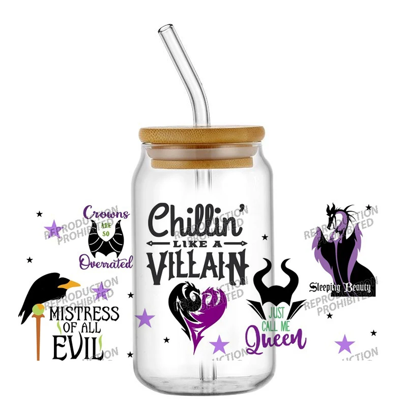 Popular Cartoon Fashion Pretty Villain Queen 16oz UV DTF 3D Transfer Sticker Decals For Glass Can Cup Craft DIY Creative
