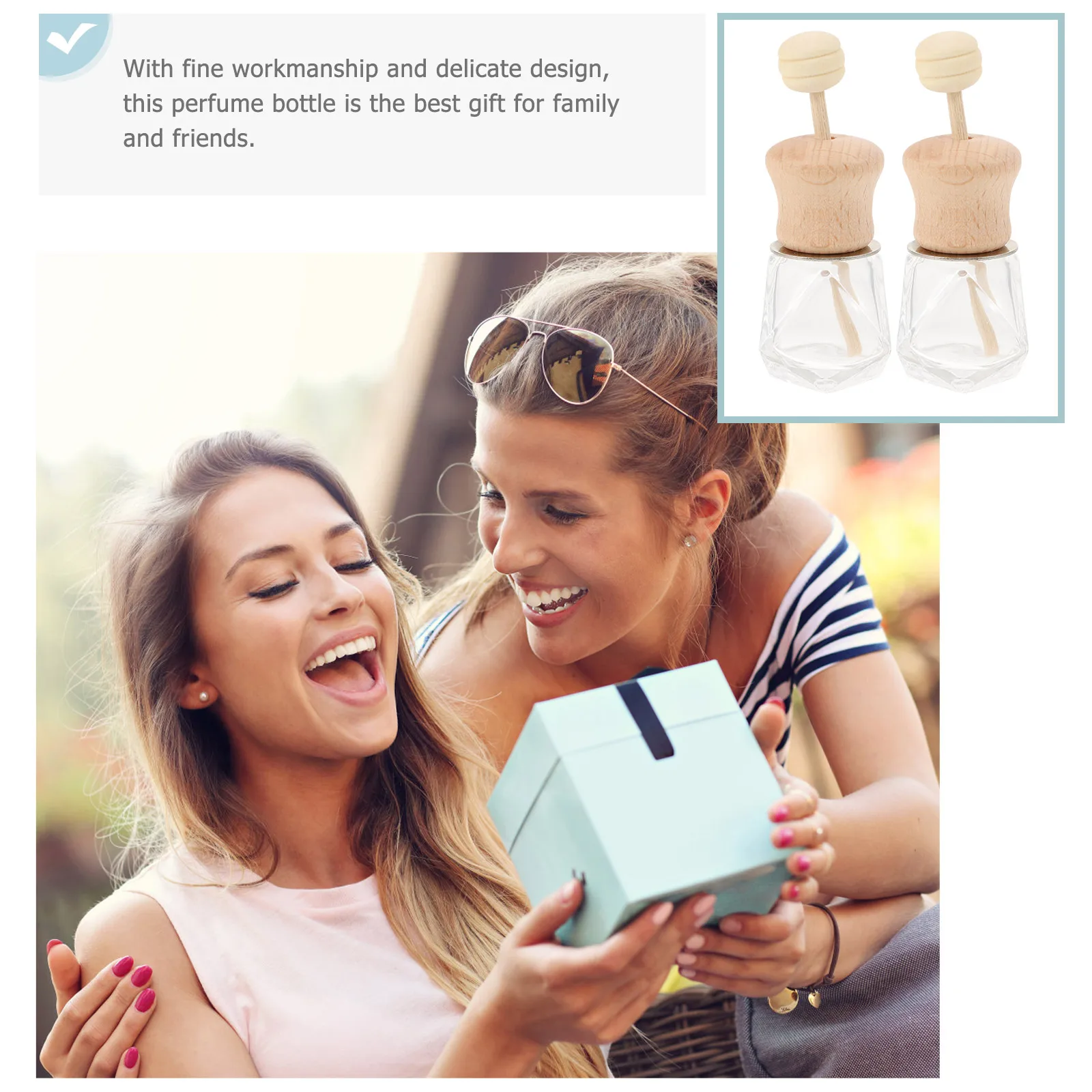 

6Pcs Air Vent Car Diffuser Bottles Perfume Containers Rotatable Wooden Lid Aromatherapy Essential Oil Freshener