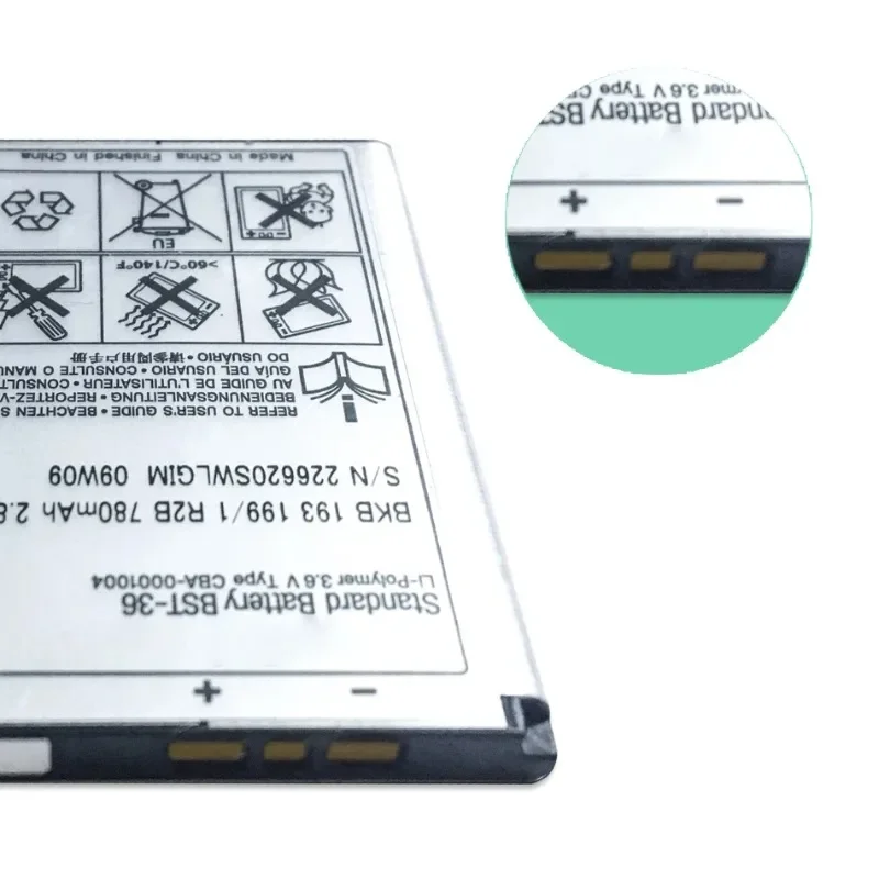 780mAh BST-36 BST36 Phone Battery for Sony Ericsson K510c Z550c Z558c W200i W200c Replacement Battery
