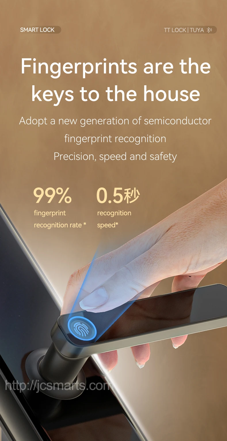 Neuankömmling Wifi Remote Ttlock App Keyless Security NFC-Karte Finger abdruck Passwort Digital Smart Locks mit 8 stücke Batterien betrieben – Detail 3