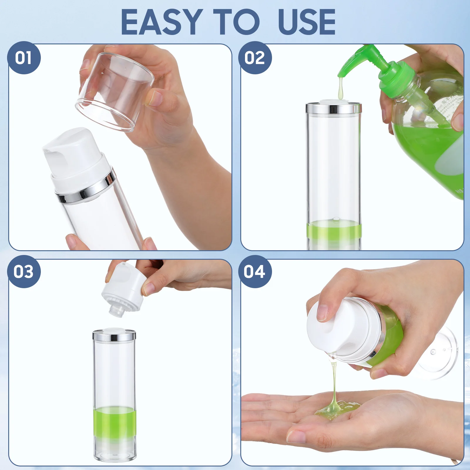 2Pcs Airless Pump Bottle Empty Container Travel Lotion Dispenser Refillable Cream Sub Bottle Vacuum Pump for Toiletries