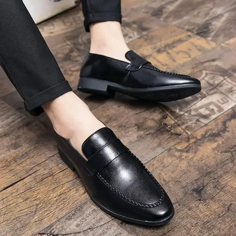 Men's British Style Casual Black Business Leather Casual Office Social Derby Shoes