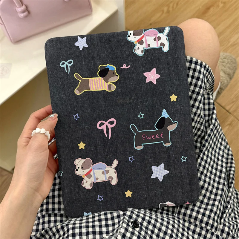 For Apple iPad Pro 2024 11 inch 2025 Air 5/4 10.9 iPad 10/8/9 9.7 10.2/10.5'' Mini 6/5/4 Case with Pen Holder Kawaii Puppy Cases