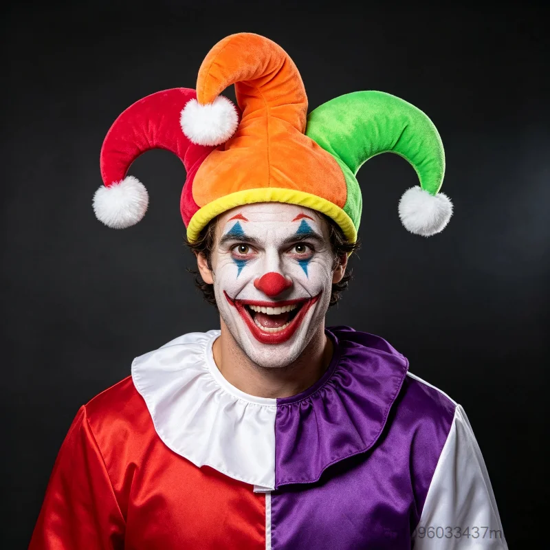 Clown Hat Three Pointed Colorful Pom Pom Hat Halloween Carnival Cosplay Accessory Prop Adult Funny Party Dress Up Hat