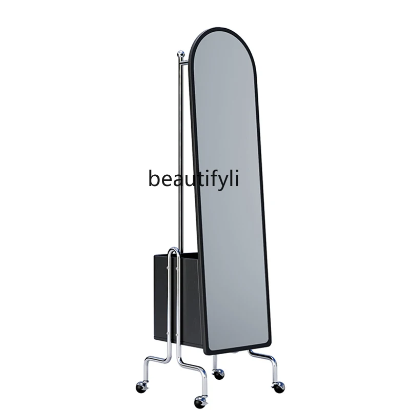 Home Retro Full-Length Mirror Coat Rack Household Removable Dressing Mirror Creative Floor-Standing Storage Shelf